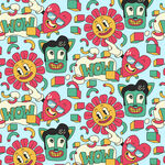 卡通小丑花卉图案背景