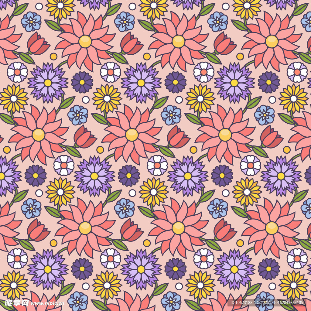 多彩花卉几何图案纹理