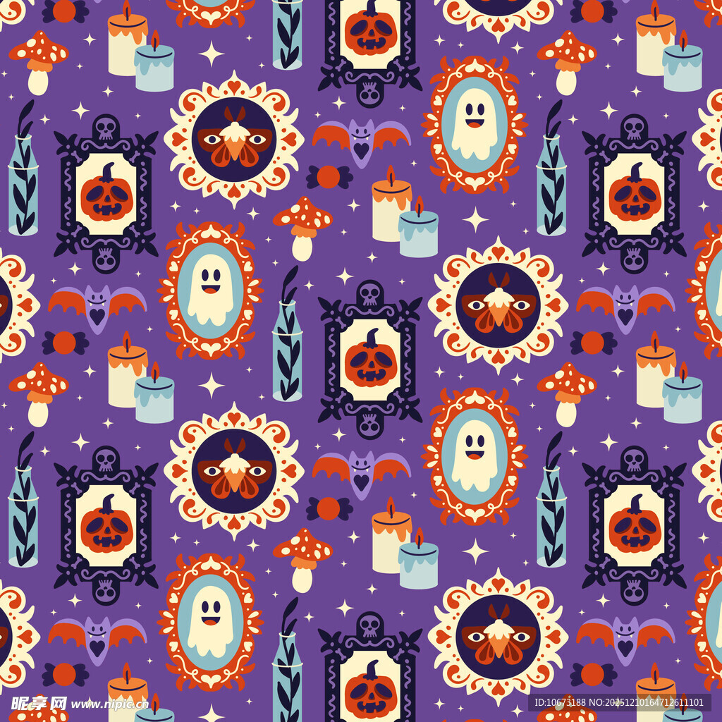 紫色底复古风图案设计