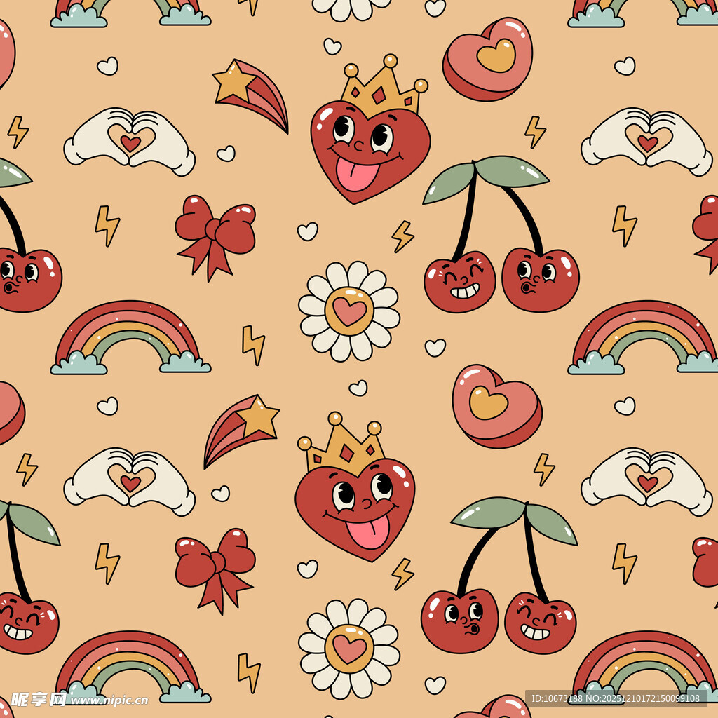 可爱卡通爱心樱桃图案背景