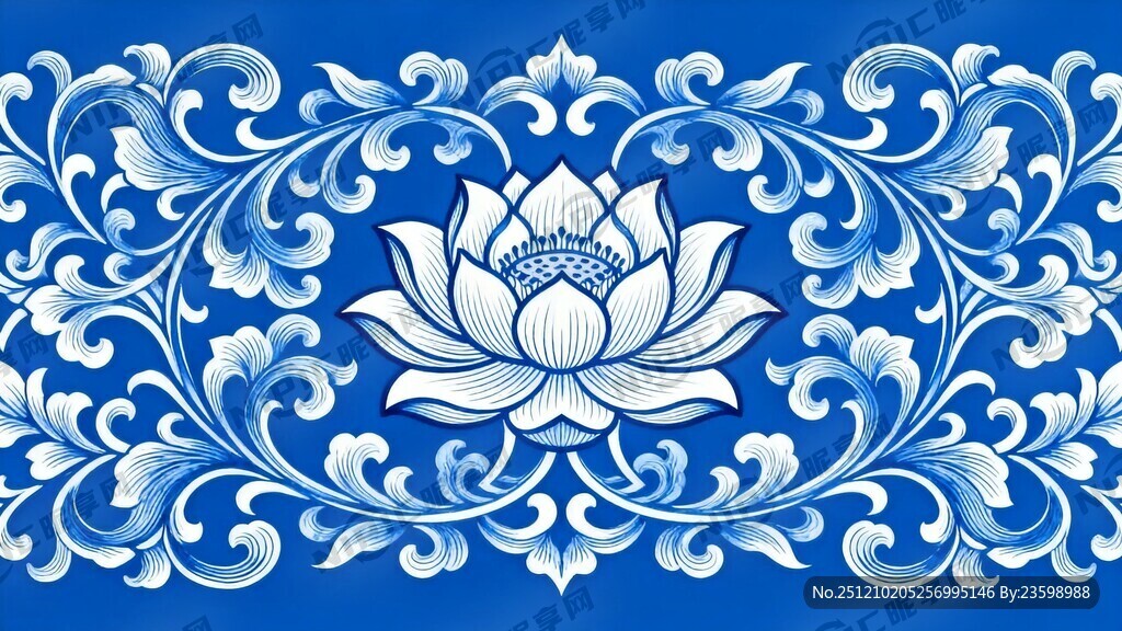 蓝底莲花缠枝纹纹样