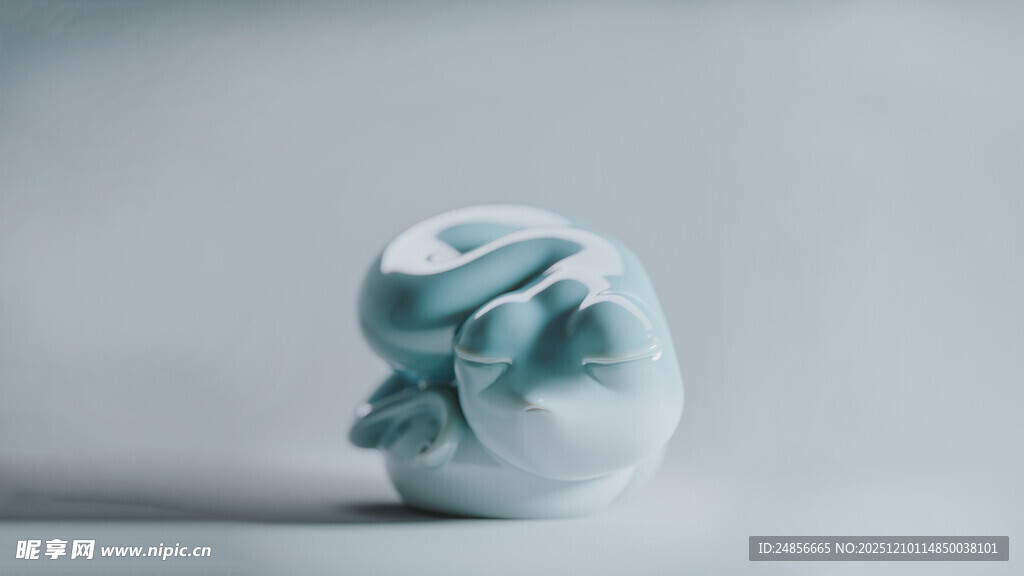 蓝白褶皱陶瓷摆件