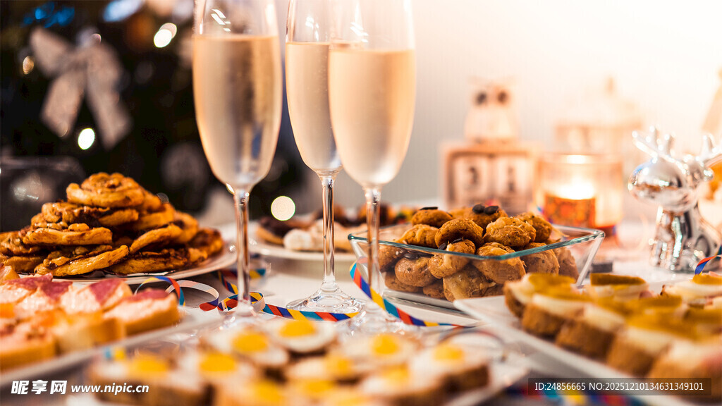 精致宴会美食与香槟