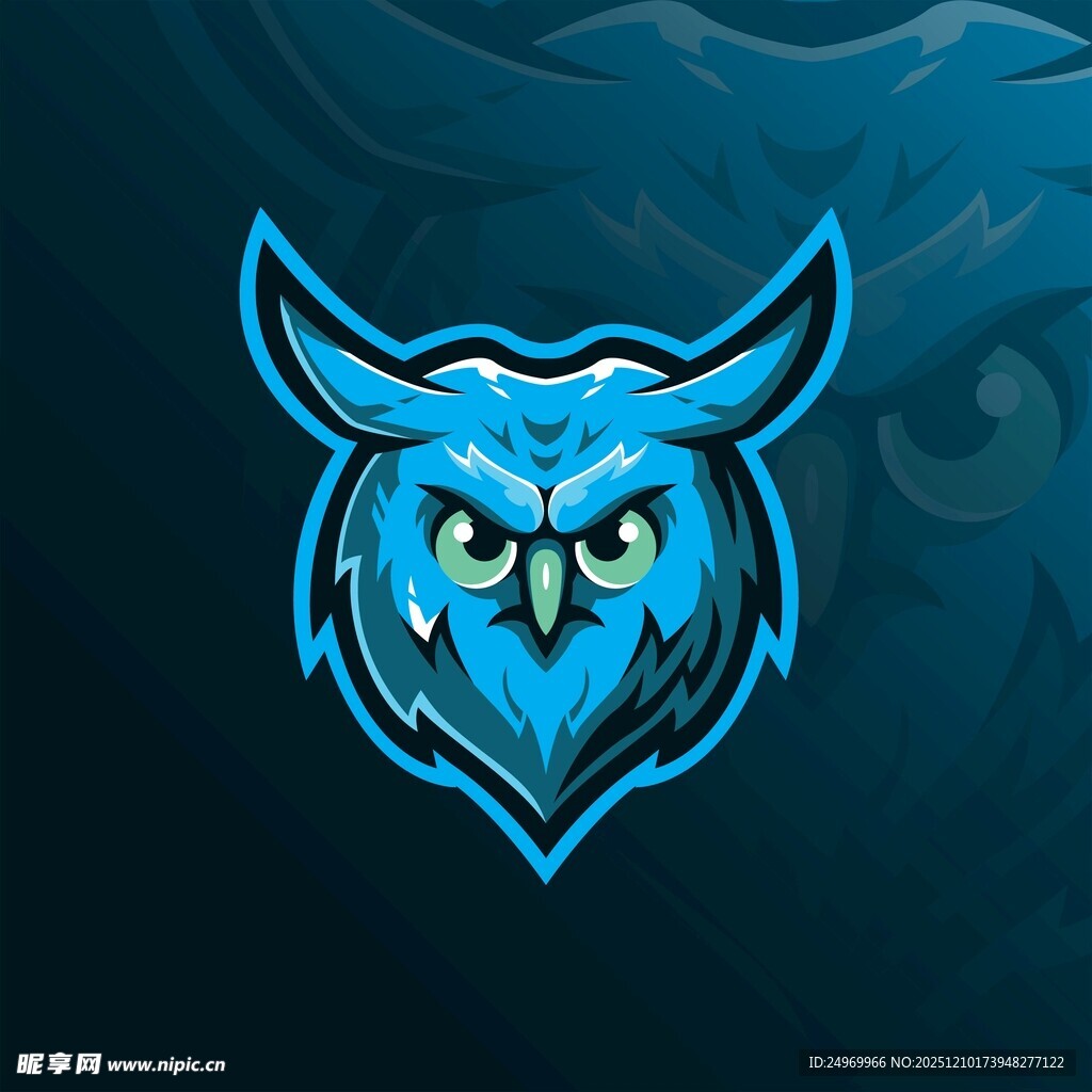 蓝色猫头鹰酷炫标志设计