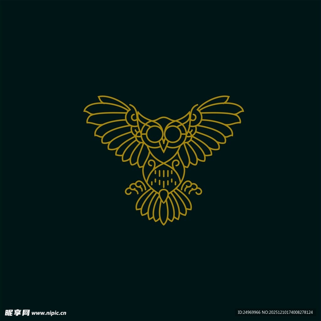 金色展翅猫头鹰图案