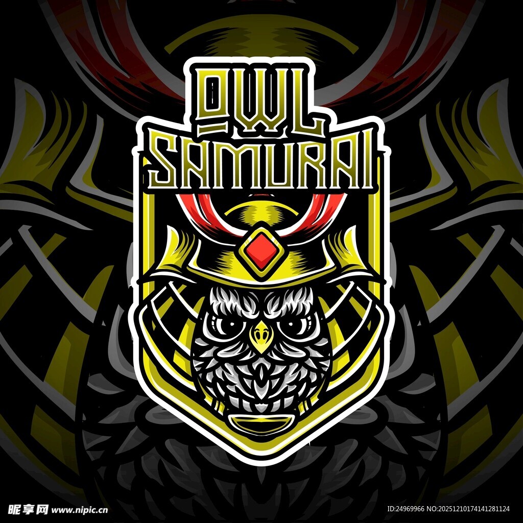 武士猫头鹰标志设计