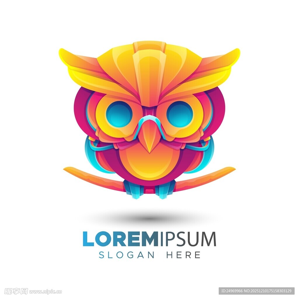 多彩猫头鹰创意标志设计