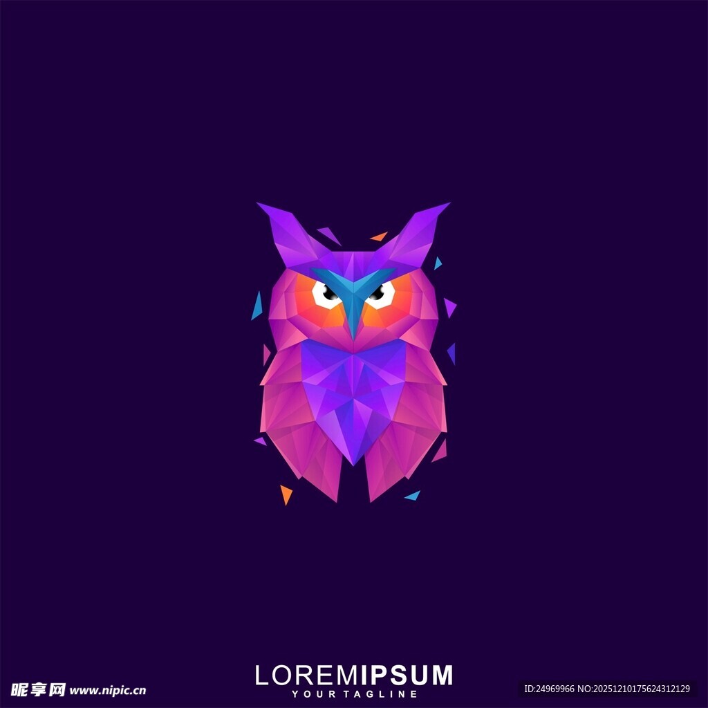 紫色几何风格猫头鹰形象
