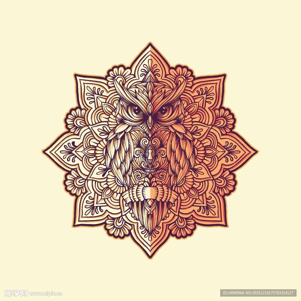 复古曼陀罗花纹图案设计