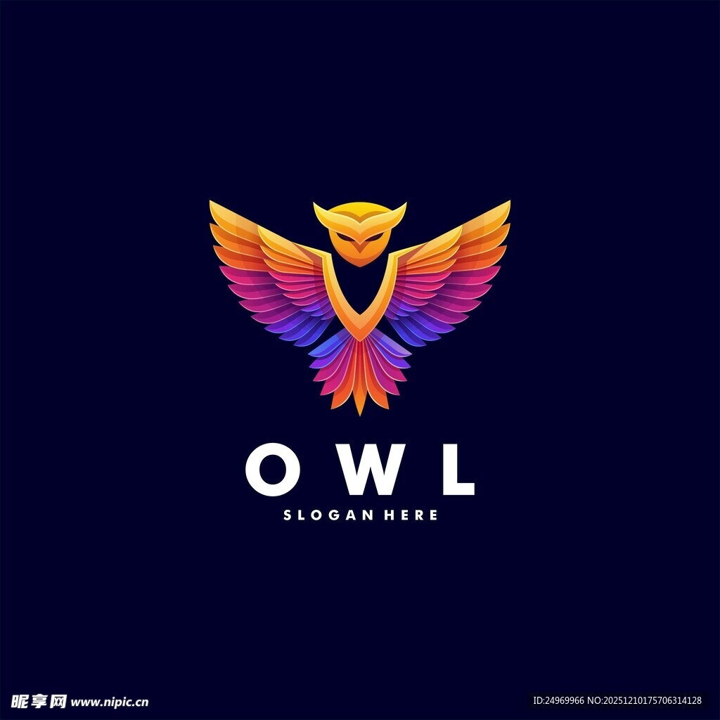 多彩猫头鹰标志设计