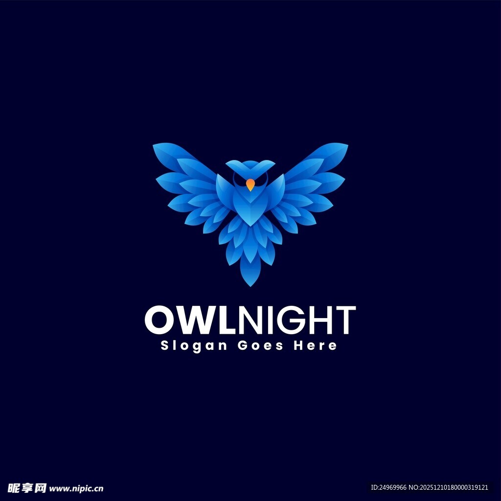 蓝色猫头鹰翅膀风格logo设计