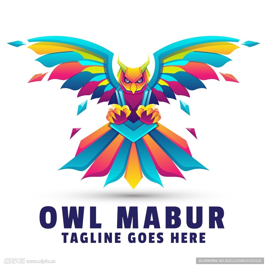 多彩猫头鹰标志设计