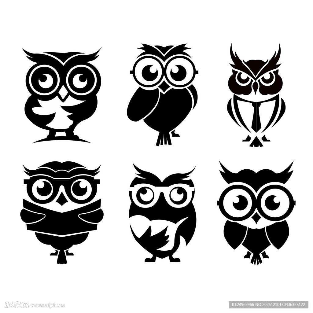 可爱猫头鹰剪影图案集