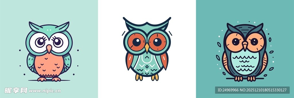 三只可爱猫头鹰插画