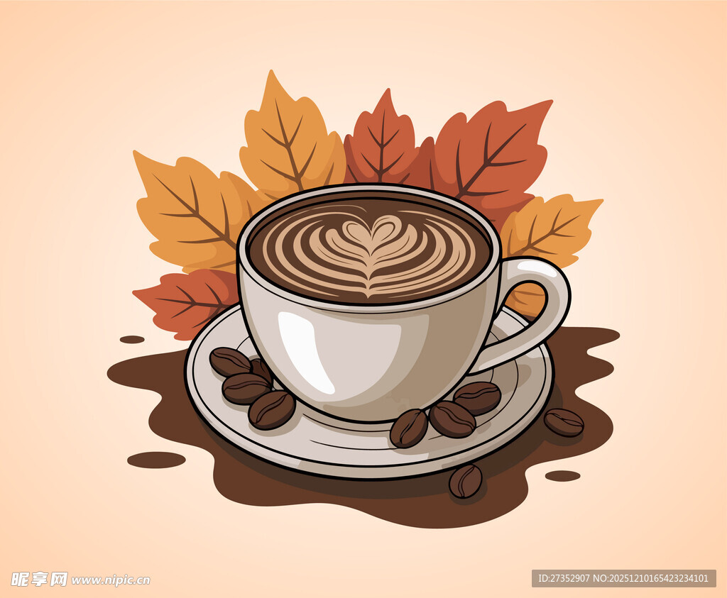 咖啡杯与落叶美景