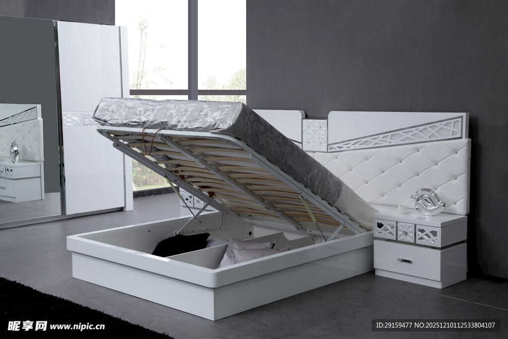 现代简约风格大理石储物床