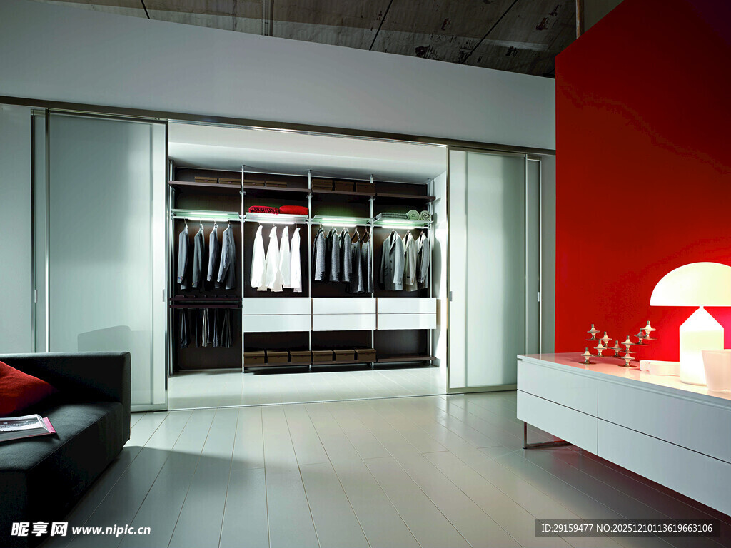 现代时尚衣帽间室内场景