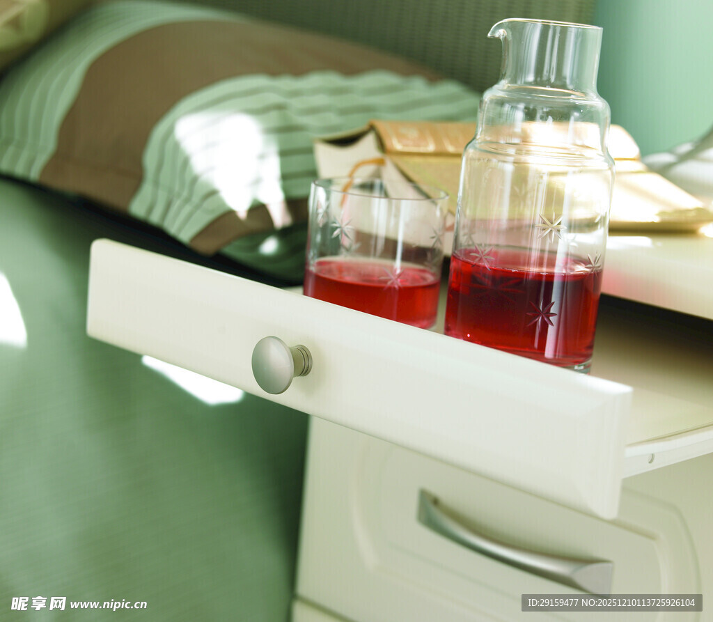 床边抽屉中的红色液体瓶
