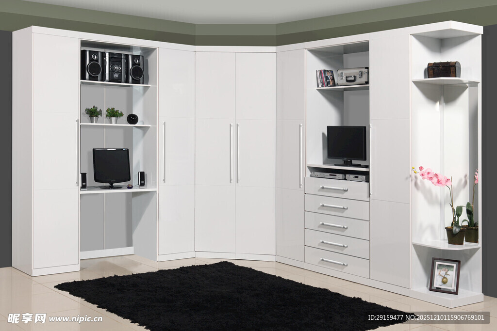 现代简约白色转角储物柜