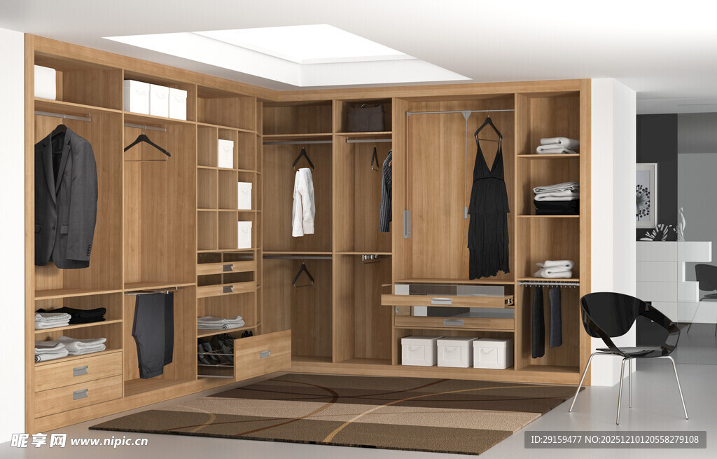 现代木质开放式衣柜展示