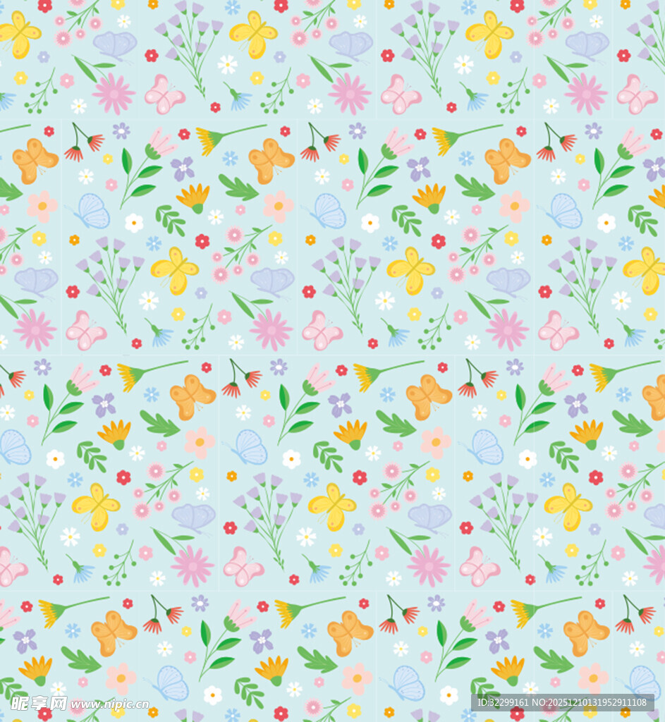 蝴蝶花朵 卡通印花图