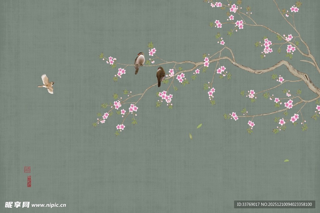 花鸟背景墙 中式背景墙