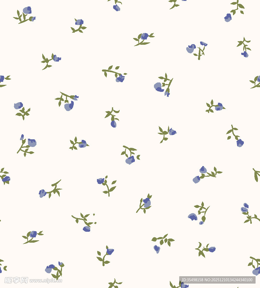 蓝花绿叶简约花卉图案