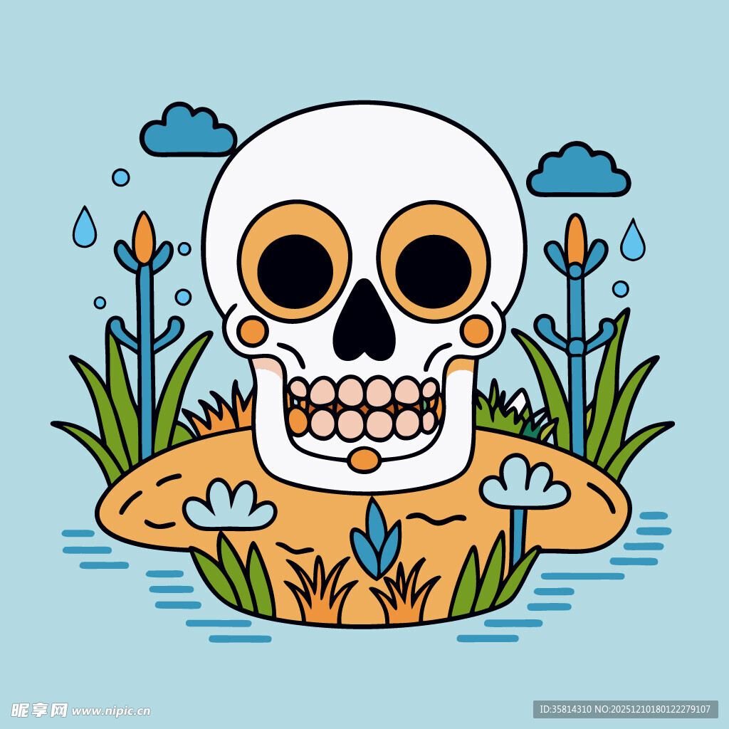 水中骷髅头插画