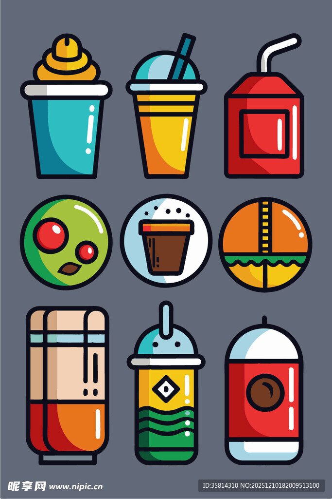 多彩饮料与食品图标集合