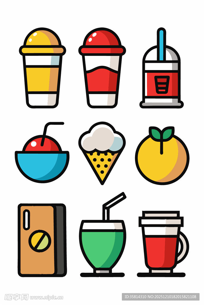 多彩饮品与美味甜点图标