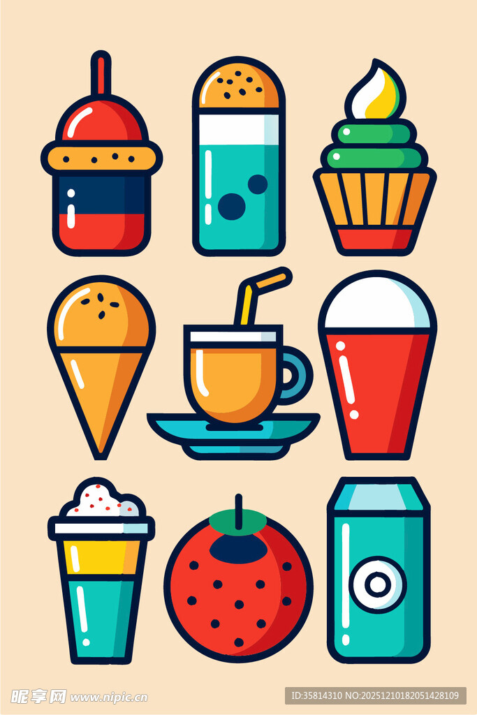 缤纷可爱的饮品甜点图标