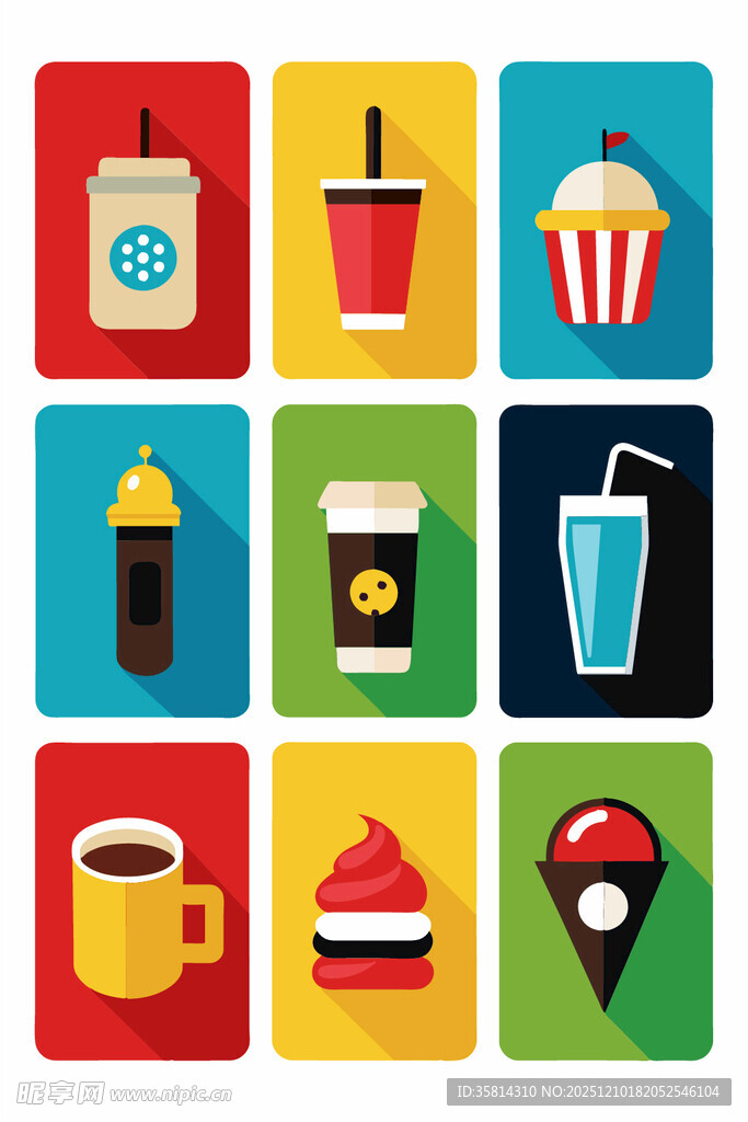 多彩饮品与美食图标集