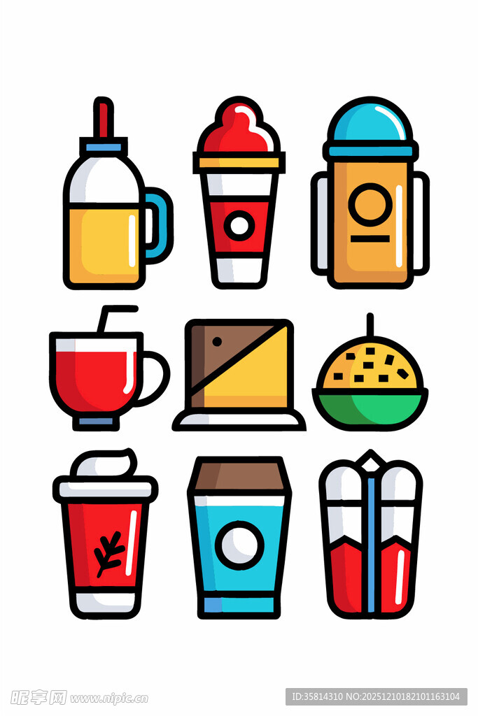 多样饮品与小吃图标集
