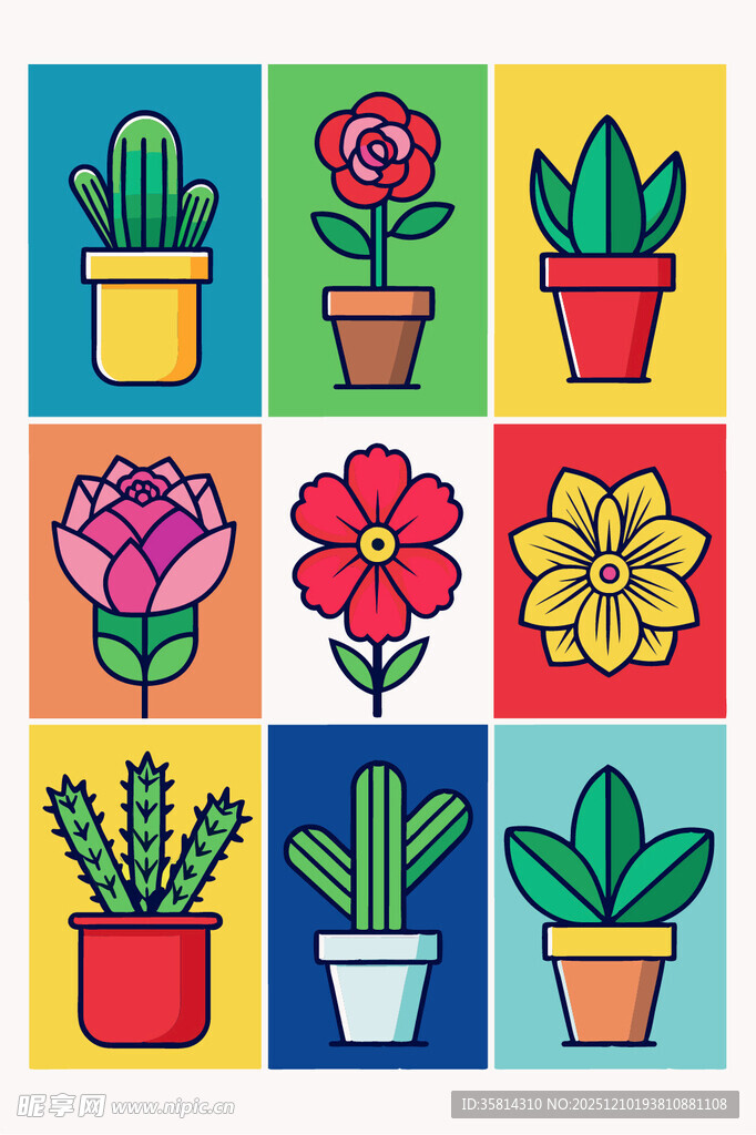 多彩盆栽图案清新植物风