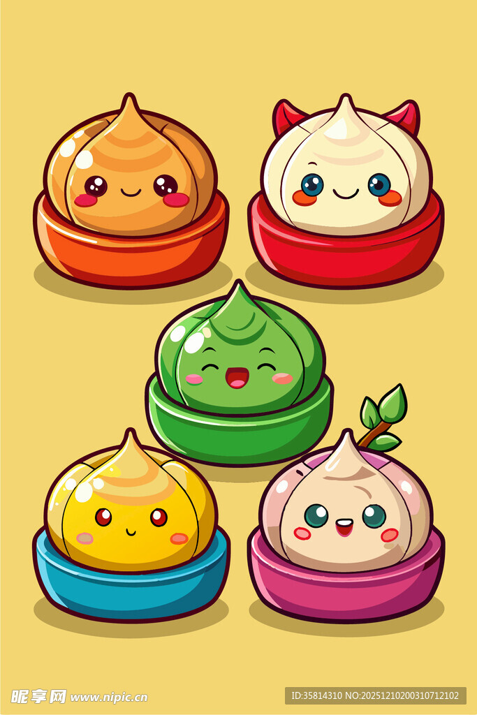 可爱卡通中式点心组合