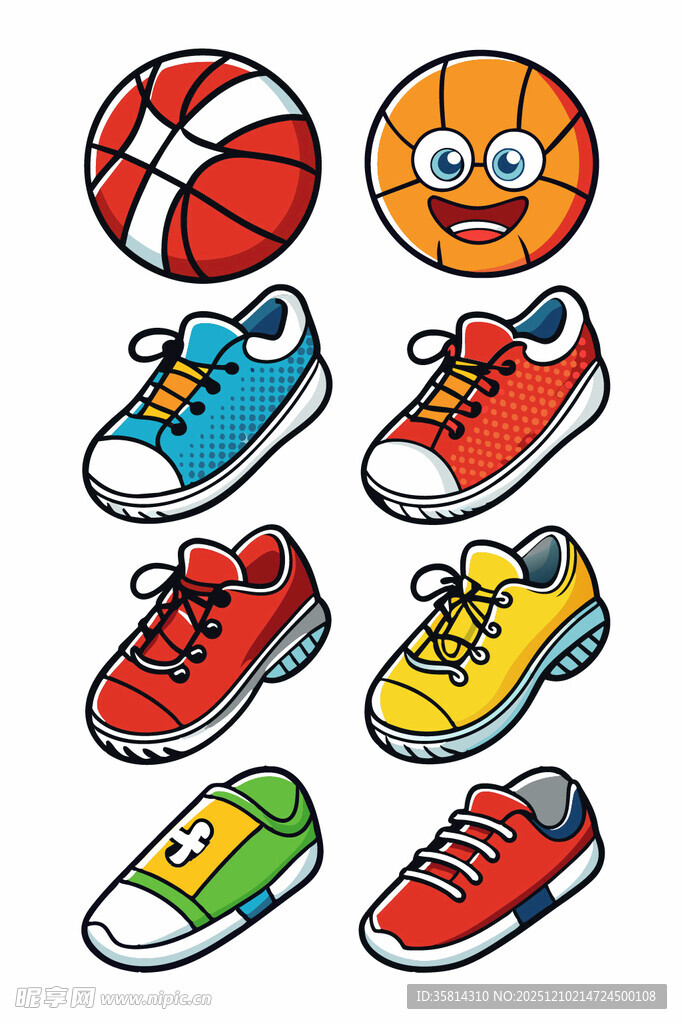 多彩运动鞋与篮球图案
