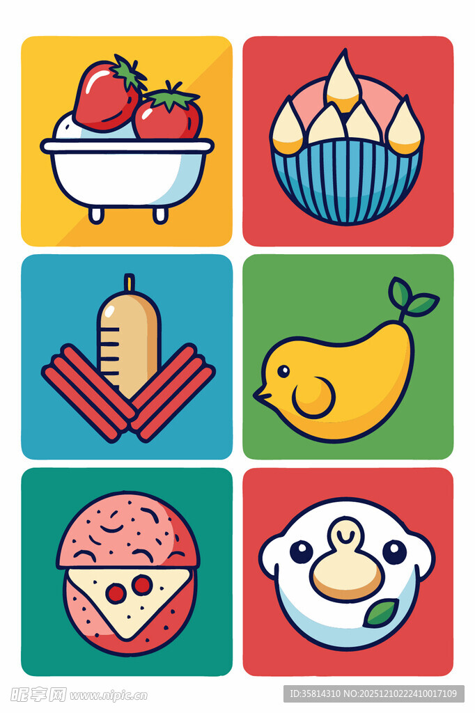 多彩卡通食物图标集合