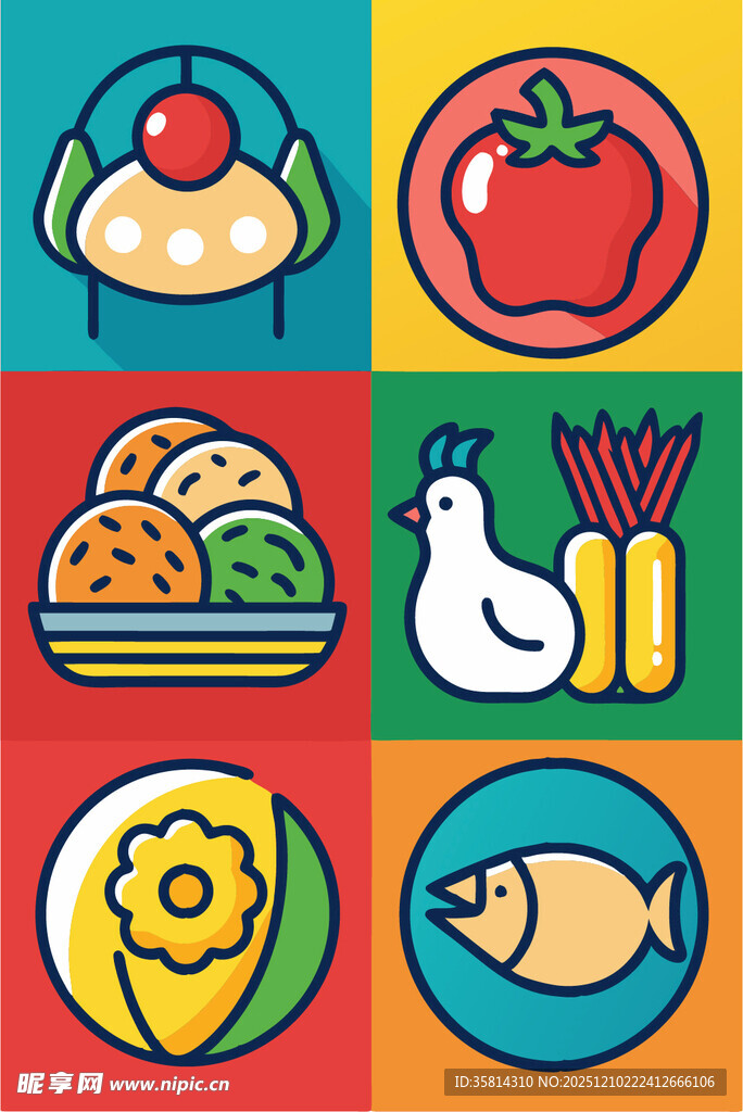 多彩食物图标集合