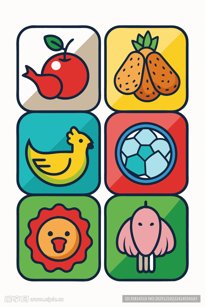 多彩卡通动物与物品图标