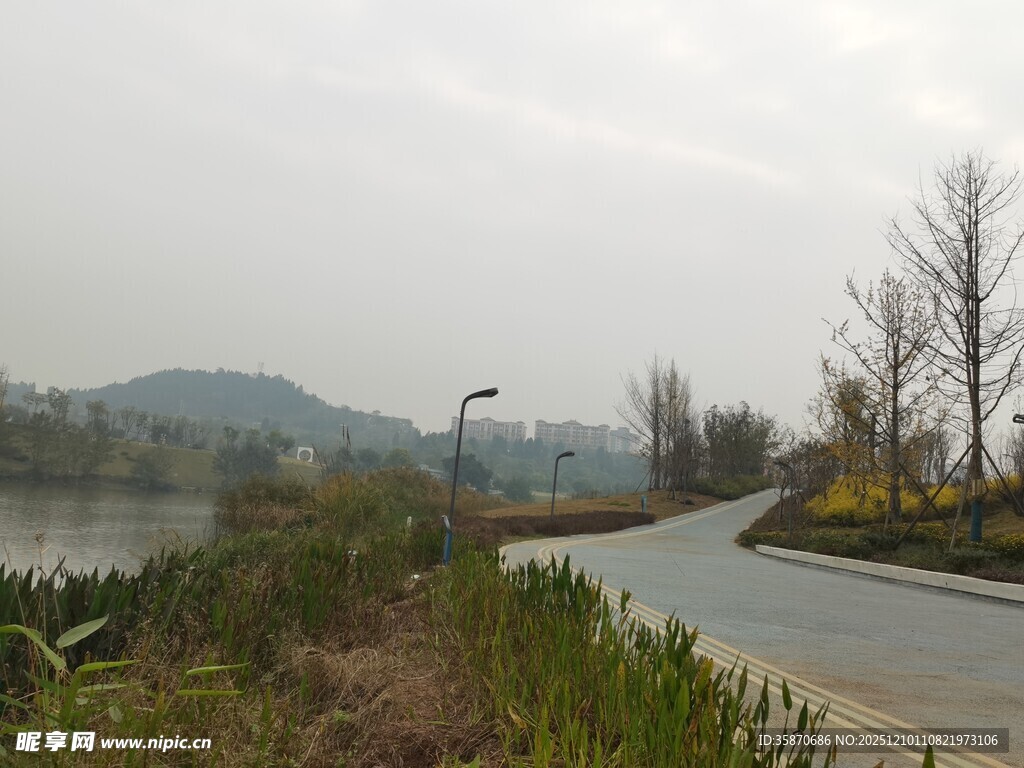湖畔蜿蜒小路风景