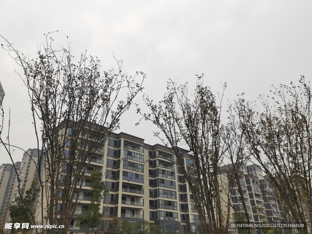 阴天中的现代高层住宅楼
