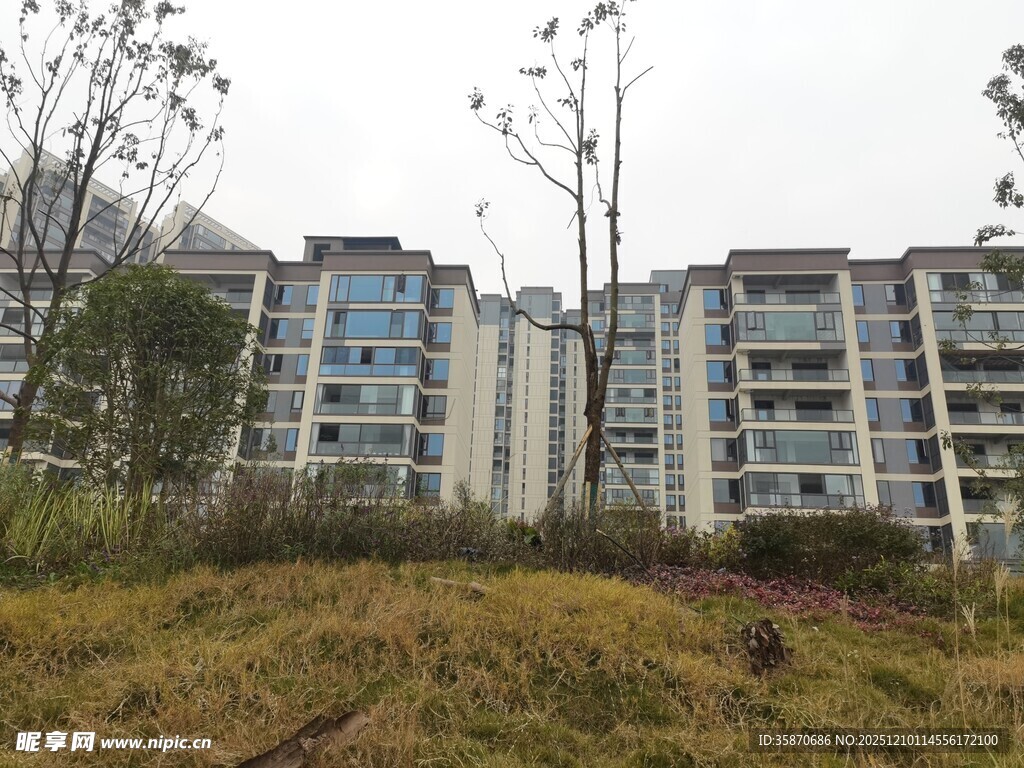 城郊住宅楼与周边自然景观