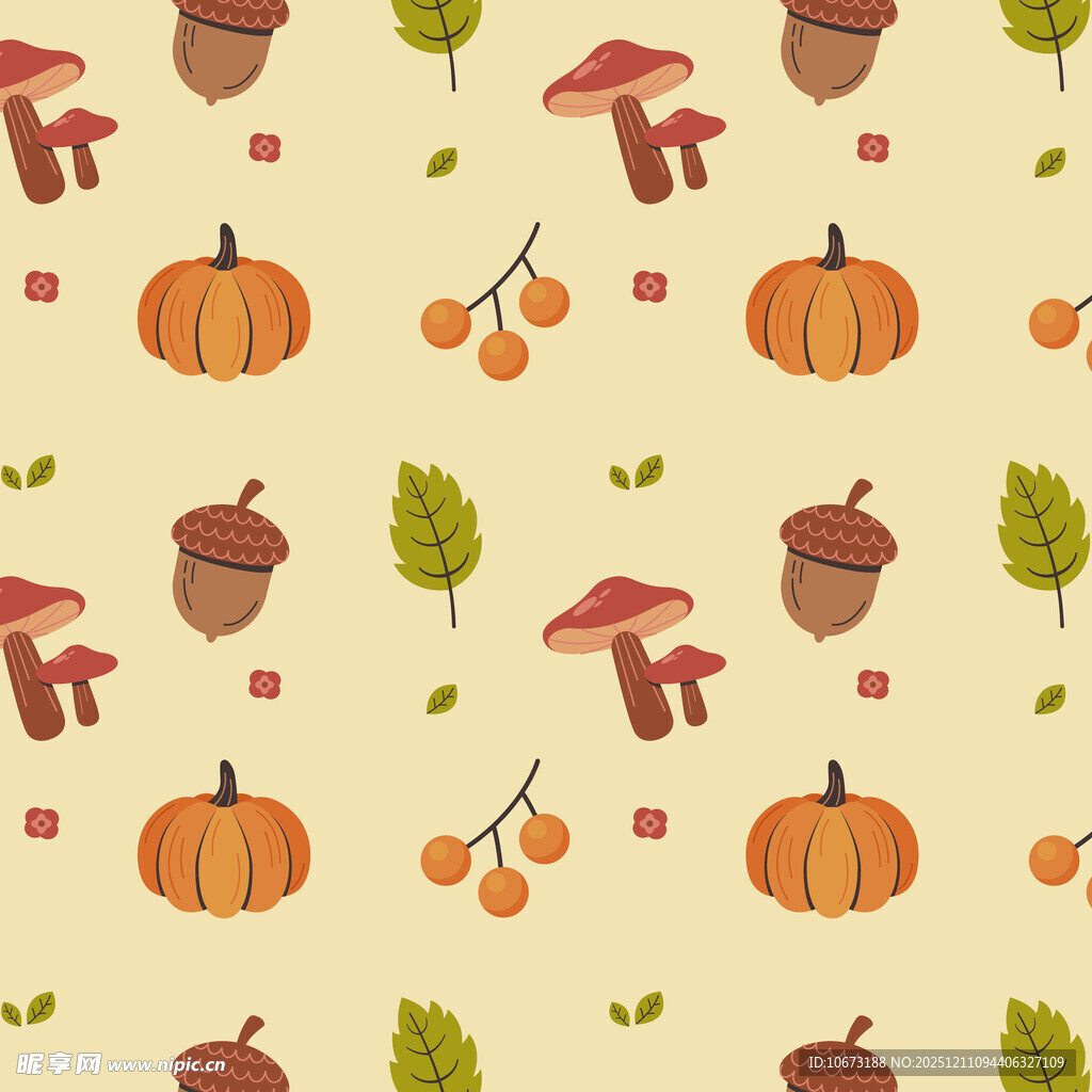 秋季森林元素无缝图案