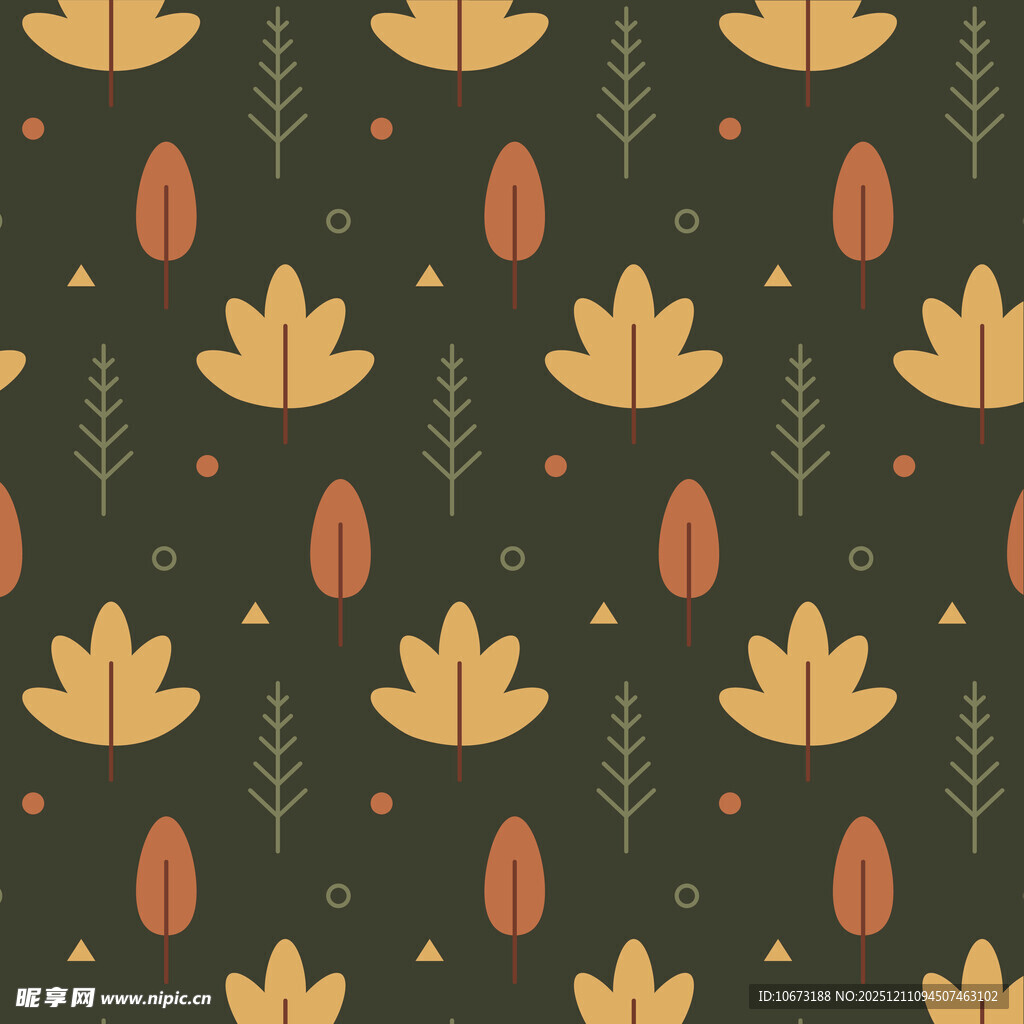 秋季树叶松果无缝图案背景