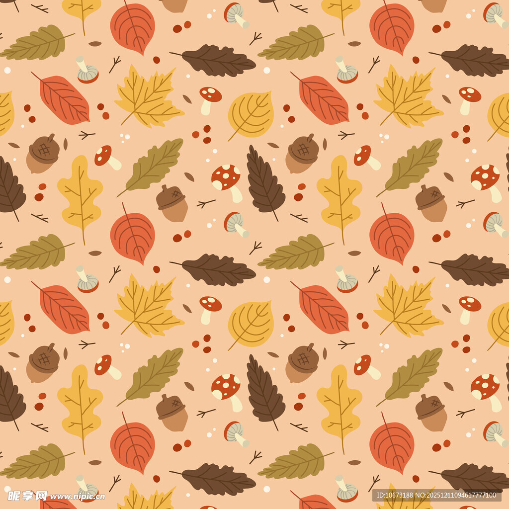秋季落叶果实无缝图案