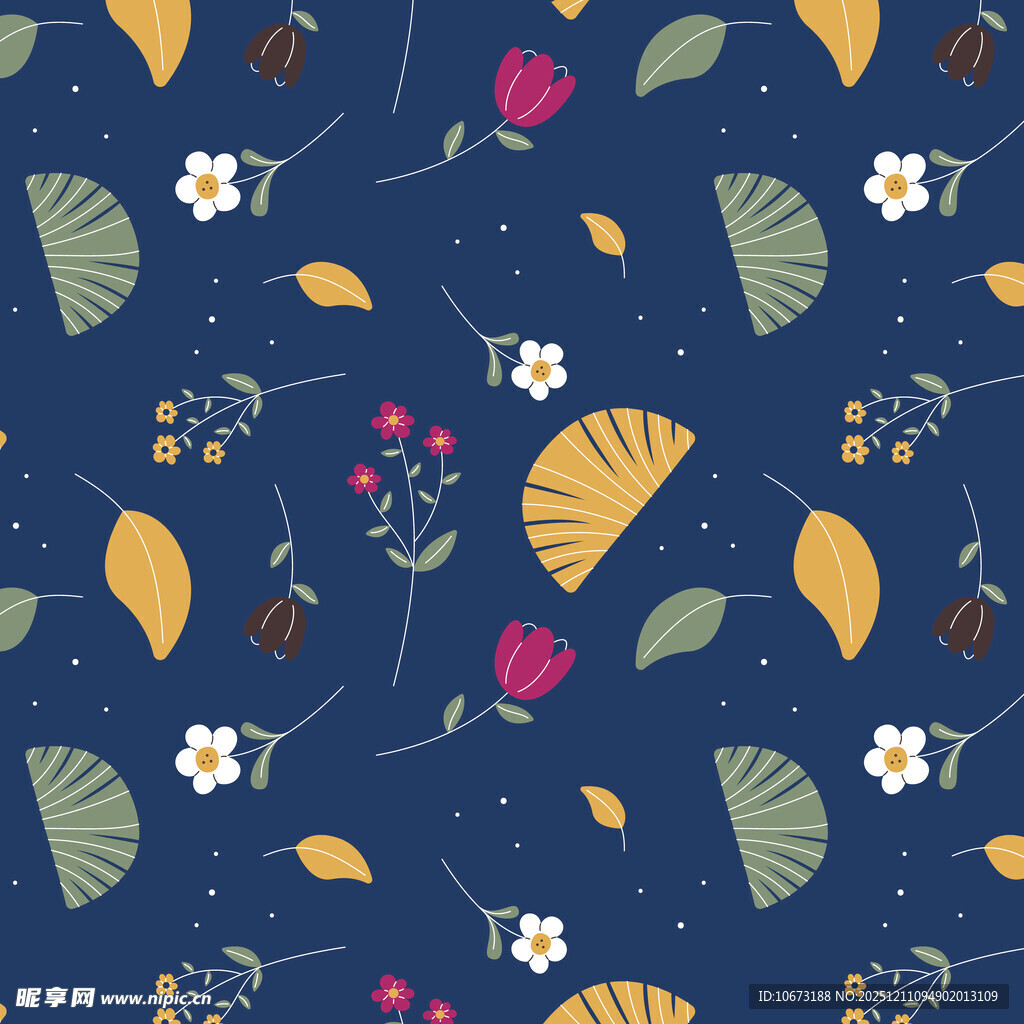 深蓝色花卉叶子图案背景