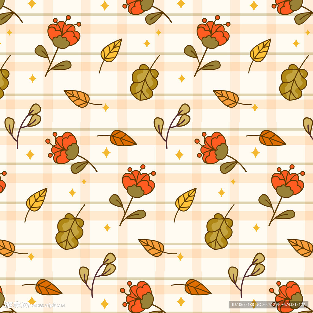 秋季花卉叶子无缝图案