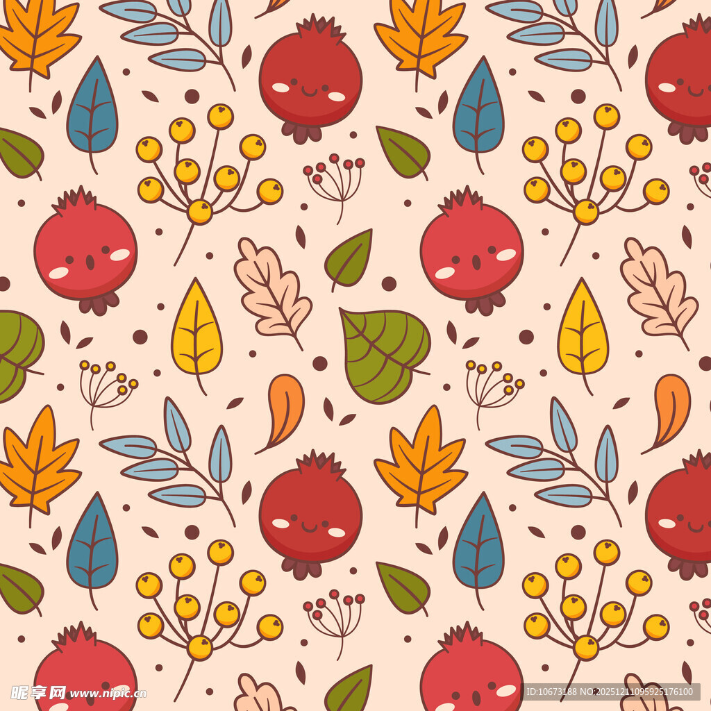 秋季元素可爱无缝图案