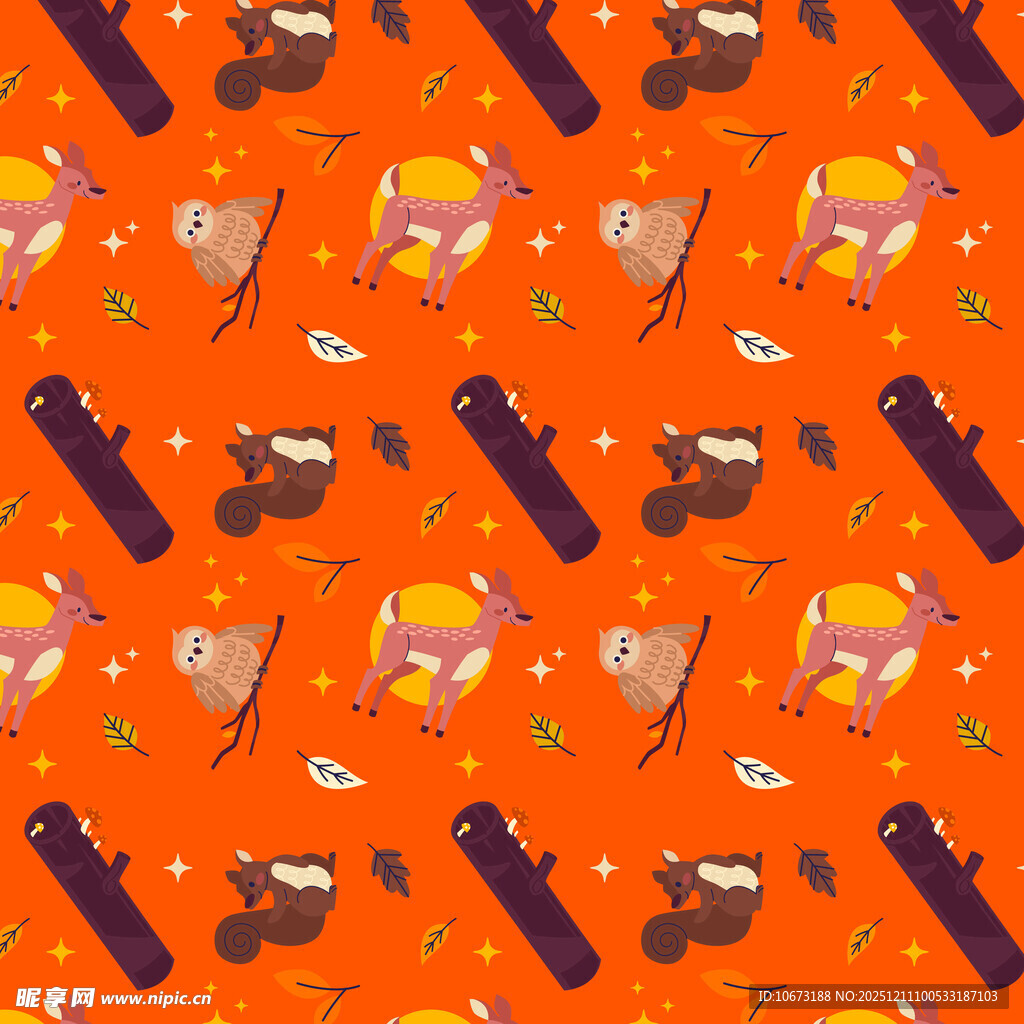 橙色背景卡通物品无缝图案