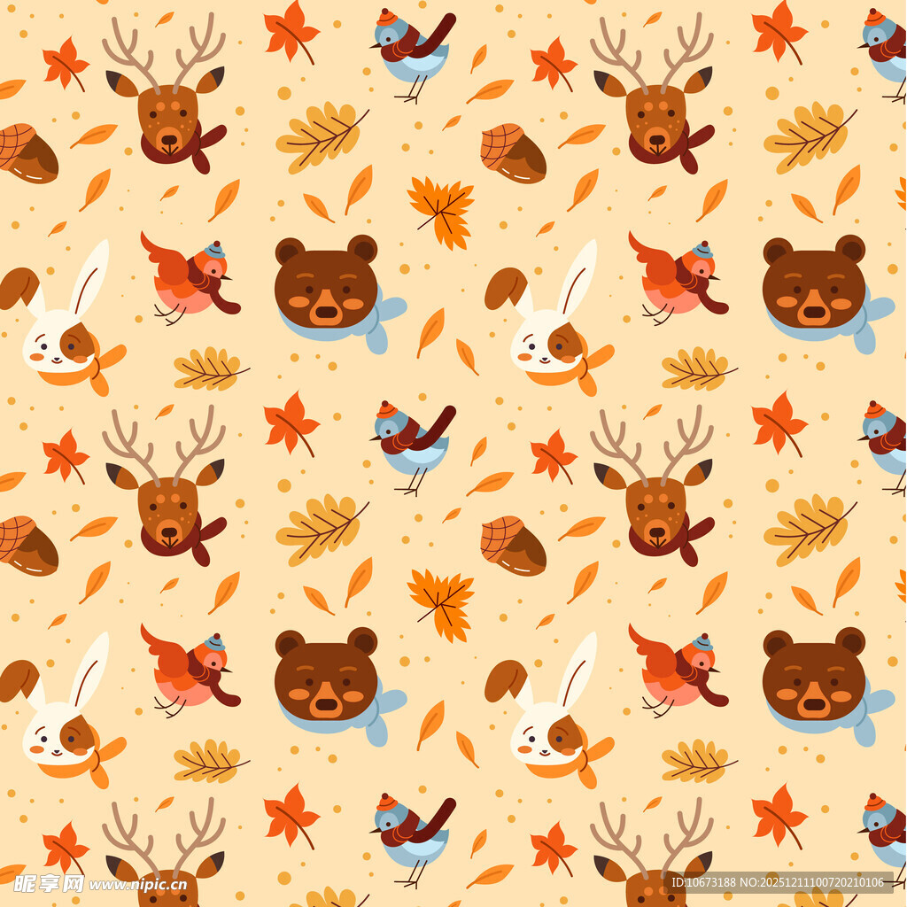 秋季动物与落叶图案背景